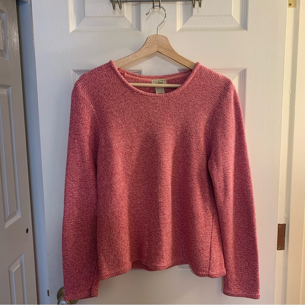 LL Bean pink knit cotton Crewneck pullover sweater